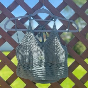 Aerie Green Crochet Halter Top Small